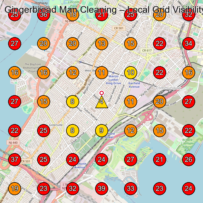 Gingerbread Man Cleaning GeoGrid visibility map for Cleaning Service in Kearny